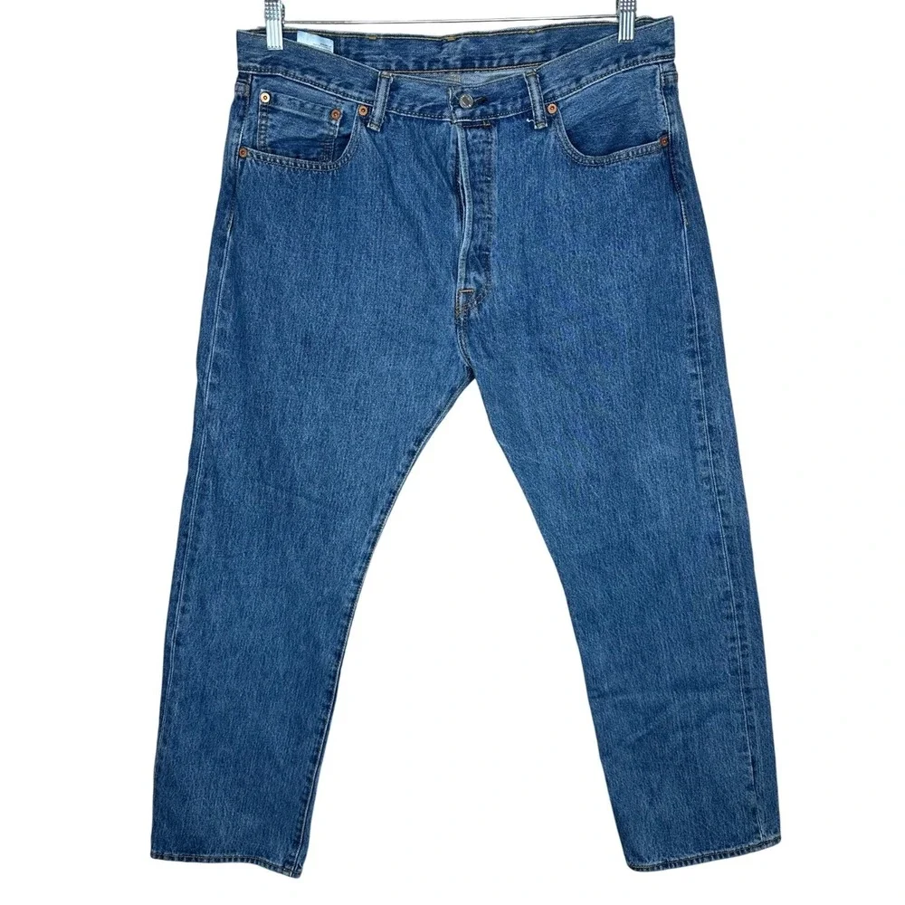 Levis 501 Original Fit Mens Blue Straight Leg Button Fly Denim Jeans 38x30
